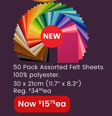 50 Pack Assorted Felt Sheets