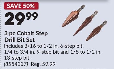 3 pc Cobalt Step Drill Bit Set