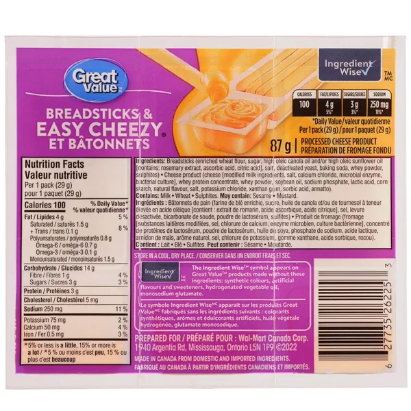 Easy cheezy et bâtonnets great value