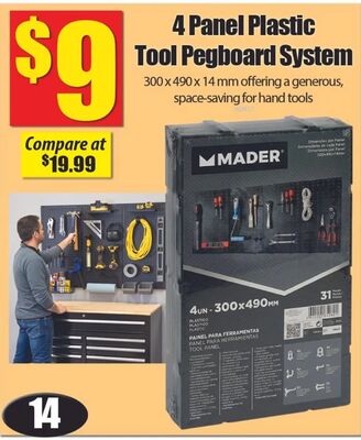 4 Panel Plastic Tool Pegboard System
