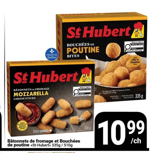 St Hubert Bâtonnets de fromage et Bouchées de poutine