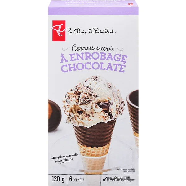 Cornets sucrés à enrobage chocolaté