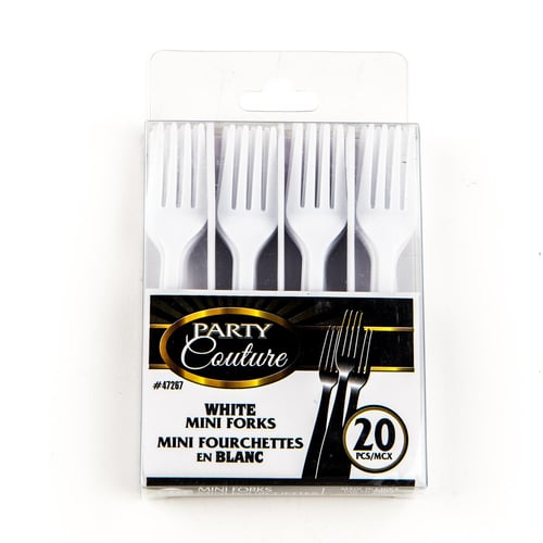Mini fourchette plastique blanc x20