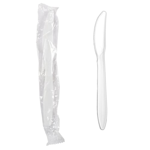 Couteau plastique blanc emb. indiv. x1000