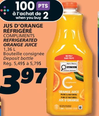 JUS D'ORANGE RÉFRIGÉRÉ COMPLIMENTS