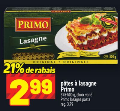 PÂTES À LASAGNE PRIMO | PRIMO LASAGNA PASTA