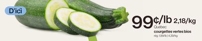 Québec courgettes vertes bios