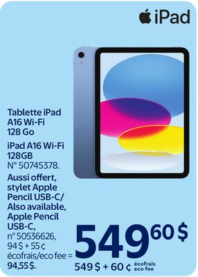 Tablette iPad A16 Wi-fi 128 Go