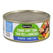 Thon pâle en morceaux dans l'eau