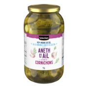 Cornichons à l'aneth et à l'ail réduits en sel