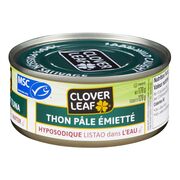 Thon pâle listao émietté dans l'eau réduit en sel