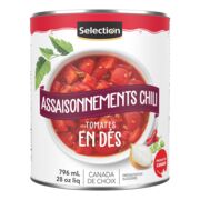 Tomates en dés, assaisonnements chili