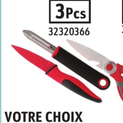 Ens. de ciseaux, couteau, éplucheur