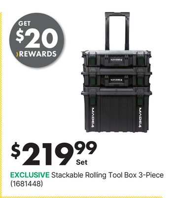 EXCLUSIVE Stackable Rolling Tool Box 3-Piece