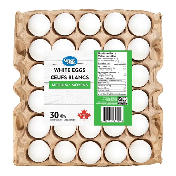 Great value oeufs blancs moyens 30