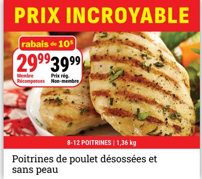 Poitrines de poulet désossées et sans peau