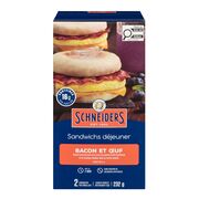 Sandwichs déjeuner bacon et œuf surgelés