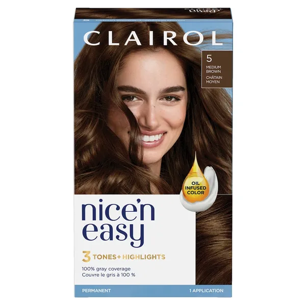Nice'n Easy 5 Châtain Moyen, Coloration permanente, Couleur d'aspect naturel supérieur