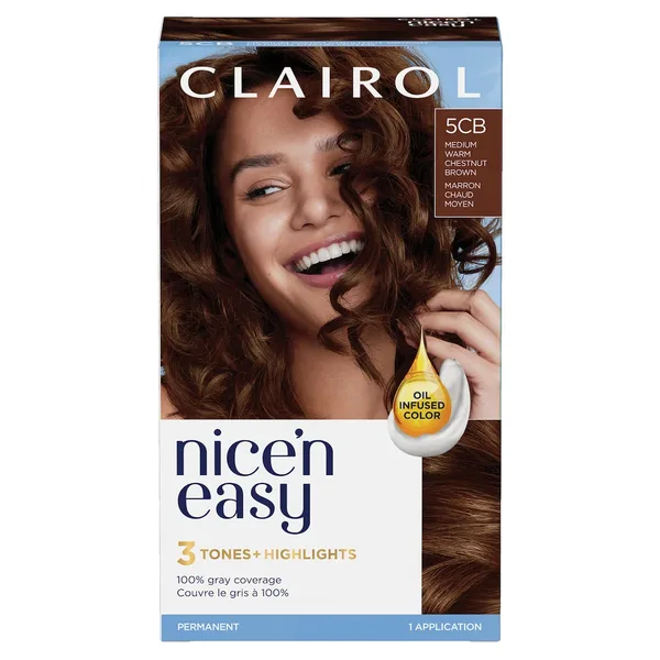 Nice'n Easy 5CB Marron Chaud Moyen, Coloration permanente, Couleur d'aspect naturel supérieur