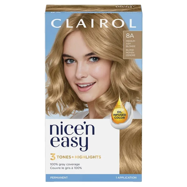 Nice'n Easy 8A Blond Moyen Froid, Coloration permanente, Couleur d'aspect naturel supérieur