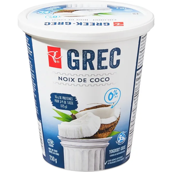 Yogourt grec à 0 % de M.G., noix de coco