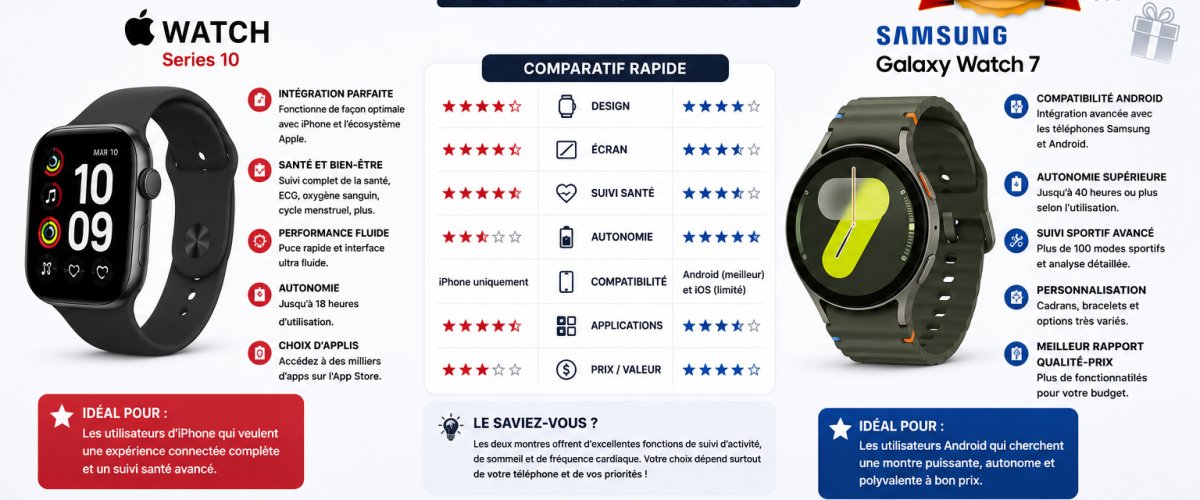 Apple watch vs galaxy watch — Apple Watch vs Galaxy Watch : quelle montre intelligente choisir en 2026 ?