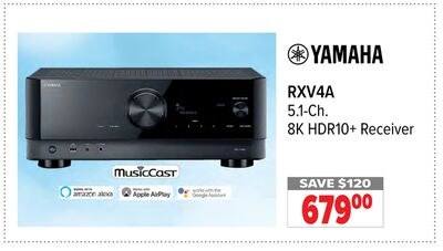 YAMAHA RXV4A 5.1-Ch. 8K HDR10+ Receiver