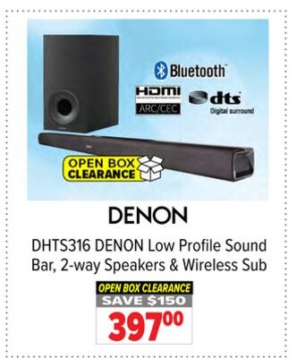 DHTS316 DENON Low Profile Sound Bar, 2-way Spea…