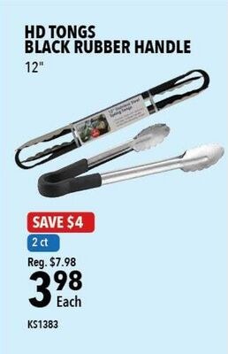 HD TONGS BLACK RUBBER HANDLE