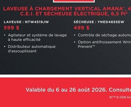 Laveuse à chargement vertical Amana