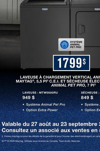 Laveuse à chargement vertical Maytag MTWS4800RU…