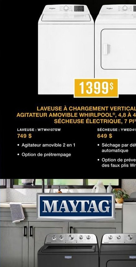 Laveuse à chargement vertical Whirlpool WTW5727…
