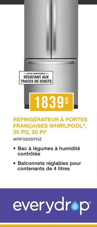 Réfrigérateur à portes françaises Whirlpool