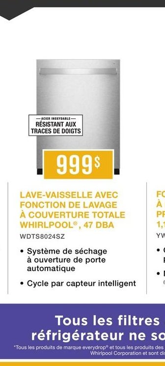 Lave-vaisselle avec 3e panier Whirlpool