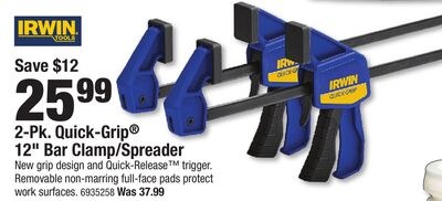 2-Pk. Quick-Grip® 12" Bar Clamp/spreader