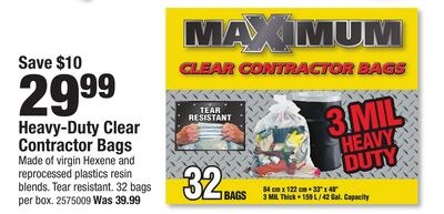 Maximum Heavy-Duty Clear Contractor Bags
