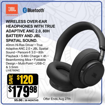 JBL WIRELESS OVER-EAR HEADPHONES WITH TRUE ADAP…