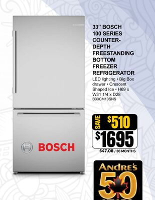 33" BOSCH 100 SERIES COUNTER- DEPTH FREESTANDIN…