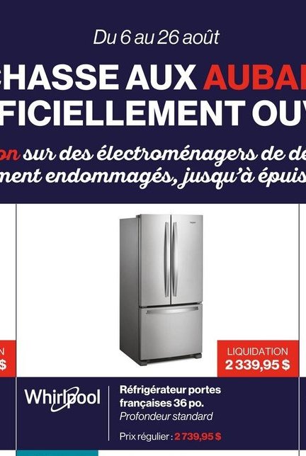 Whirlpool Réfrigérateur portes françaises 36 po