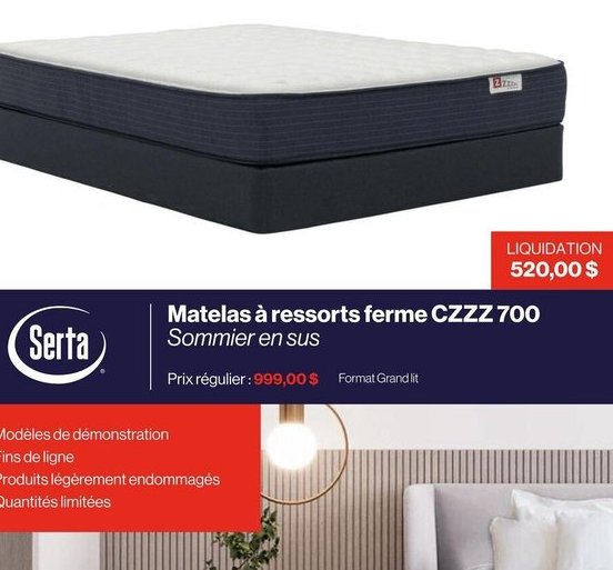 Serta Matelas à ressorts ferme CZZZ 700 - Sommi…