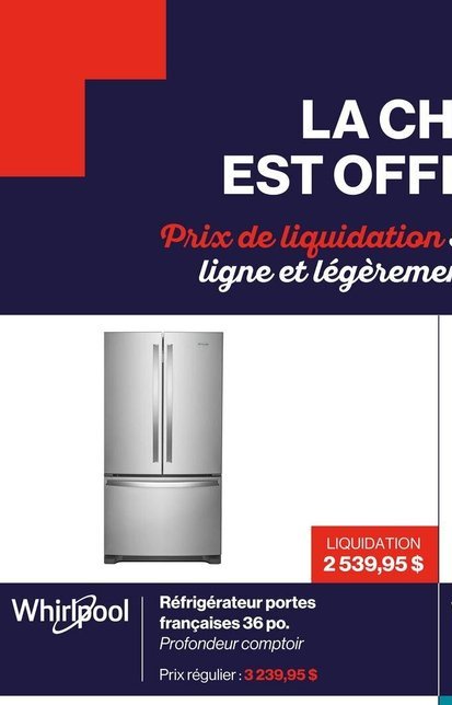 Whirlpool Réfrigérateur portes françaises 36 po