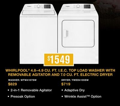 WHIRLPOOL® 4.8-4.9 CU. FT. I.E.C. TOP LOAD WASH…