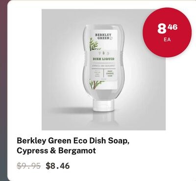Berkley Green Eco Dish Soap, Cypress & Bergamot