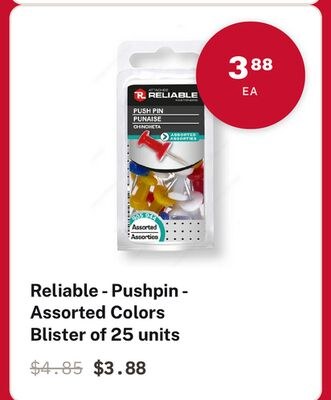Reliable-Pushpin-Assorted Colors Blister of 25 …