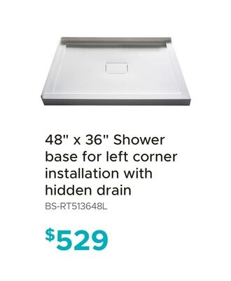 48" x 36" Shower base for left corner installat…