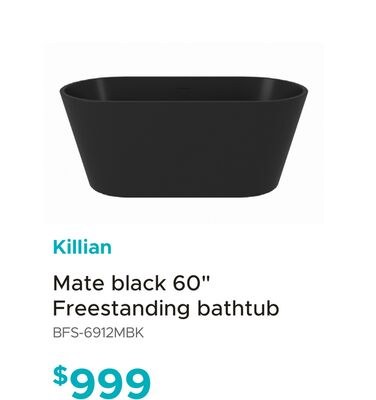 Killian Mate black 60" Freestanding bathtub