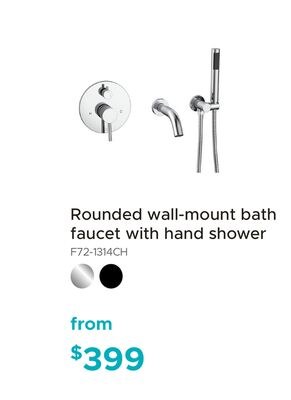 Rounded wall-mount bath faucet with hand shower