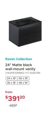 Raven Collection 24" Matte black wall-mount van…
