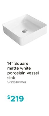 14" Square matte white porcelain vessel sink