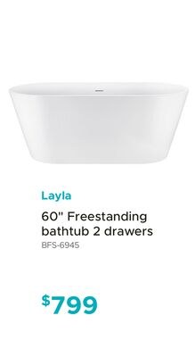 Layla 60" Freestanding bathtub 2 drawers